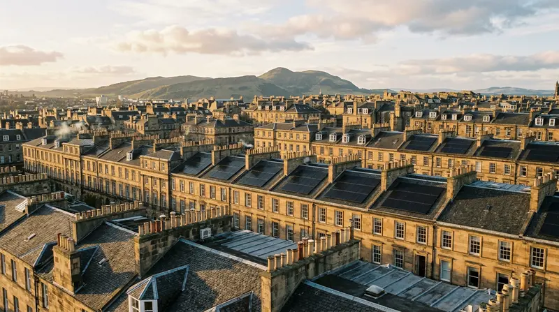 Solar panels on Edinburgh slate rooftops