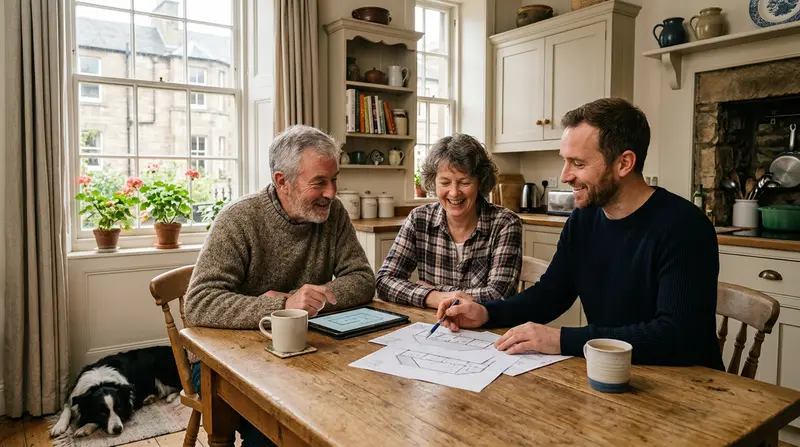 Home energy survey at a kitchen table